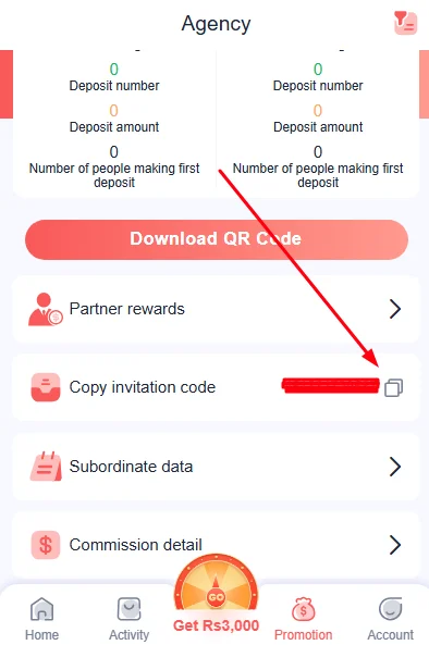 Click on copy invitation code